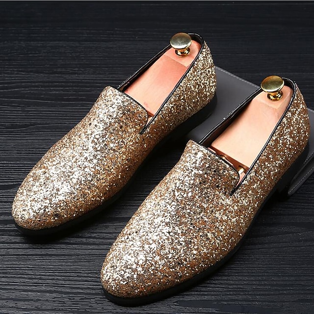  Herre Tøfler & Slip-ons Mokasin Køre loafers Novelty Loafers Britisk Bryllup Afslappet Fest / aften Glitter Sort Sølv Guld Efterår Sommer / Glimtende glitter / Kontor og karriere