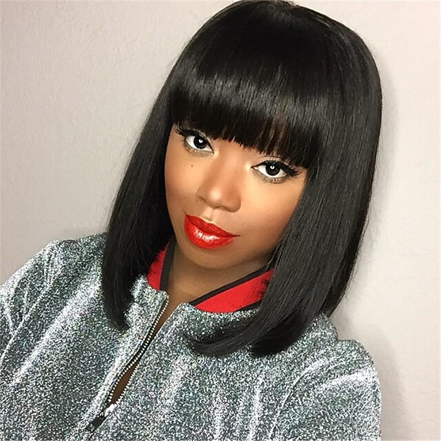  Synthetic Wig Straight Style Bob Capless Wig Natural Black Synthetic Hair Black Wig Medium Length