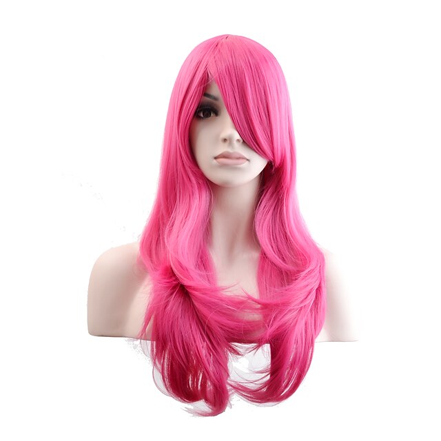  Perucas sintéticas Perucas de Fantasia Ondulado Natural Ondulado Natural Peruca Longo Rosa + Vermelho Cabelo Sintético Mulheres