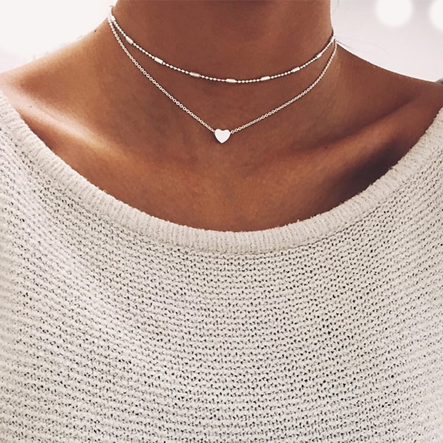 3Layer New Women Boho Sun Feather Leaf Bead Pendant Silver Chain Choker Necklace 