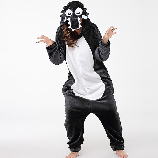  Volwassenen Kigurumi-pyjama's Wolf Onesie pyjama's Flanel Grijs Cosplay Voor Mannen & Vrouwen Dieren nachtkleding spotprent Festival / Feestdagen kostuums