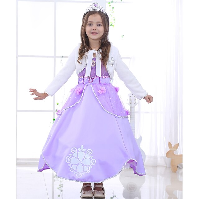  Kids Girls' Floral Bow Solid Colored Floral Jacquard Short Sleeve Dress Purple / Cotton