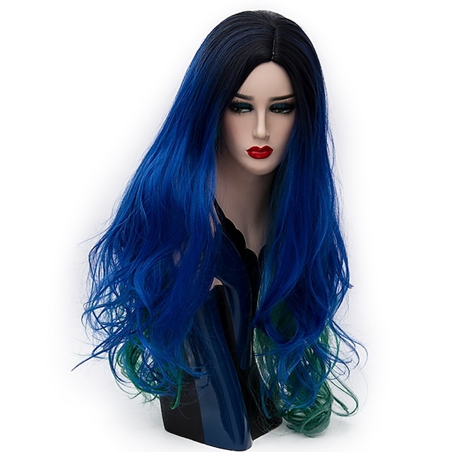  Synthetic Wig Natural Wave Synthetic Hair Ombre Hair Blue Wig Women's Long Capless Royal Blue