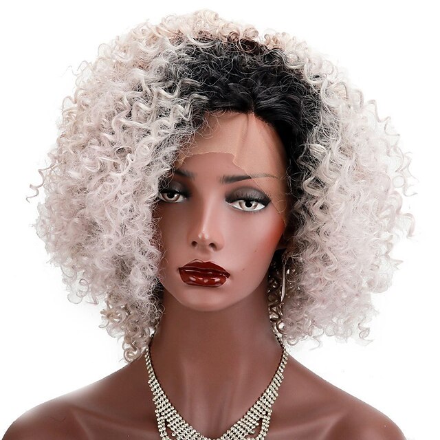  Synthetic Lace Front Wig Kinky Curly Kinky Curly Bob Lace Front Wig Short Black#1B Synthetic Hair Natural Hairline Brown