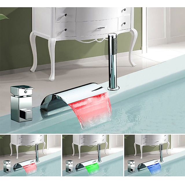  Kád csaptelep - Színváltós Króm Elterjedt Kerámiaszelep Bath Shower Mixer Taps / Bronz / Egy fogantyú három lyuk