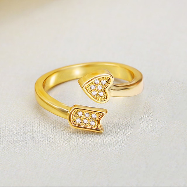  Women's Synthetic Diamond Open Cuff Ring - Gold Plated Heart, Love Luxury, Vintage, Fashion 5 / 6 / 7 / 8 / 9 Gold For Wedding Party Engagement