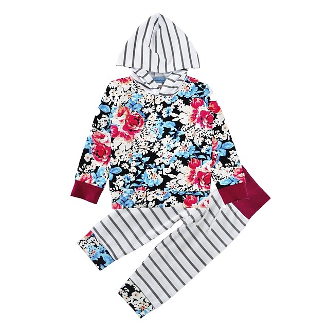  Baby Girls' Floral Print Long Sleeve Cotton Clothing Set / Toddler