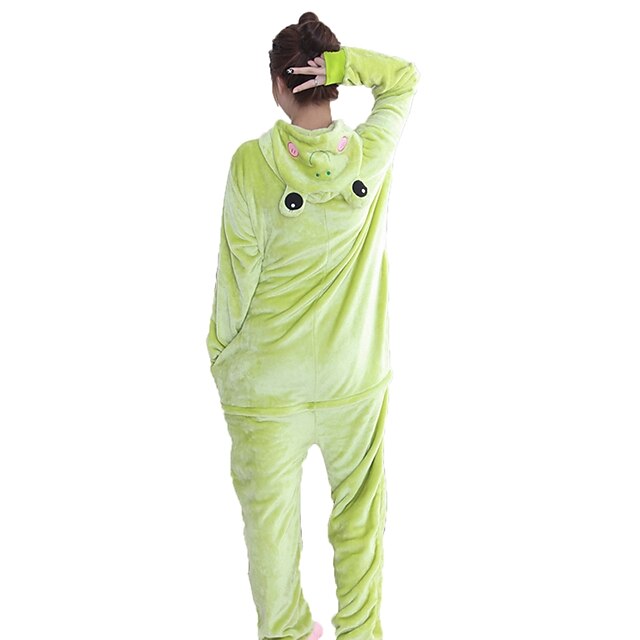 Toys & Hobbies Cosplay & Costumes | Adults Kigurumi Pajamas Frog Onesie Pajamas Flannel Fabric Green Cosplay For Men and Women A