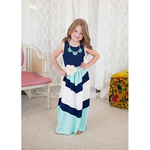  Toddler Little Girls' Dress Striped Blue Sleeveless Stripes Dresses Summer Regular Fit