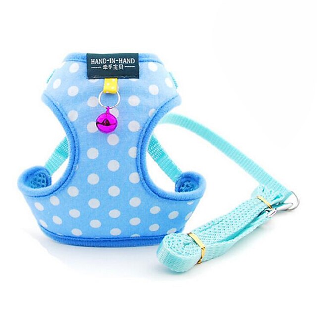  Dog Harness With Bell Polka Dot Polyester Cotton Red Blue