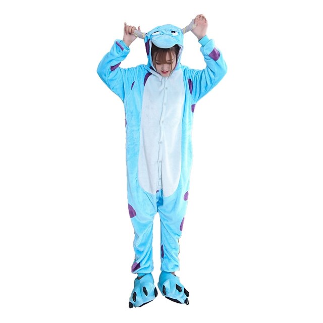  Erwachsene Kigurumi-Pyjamas mit Hausschuhen Karton Blaues Monster Pyjamas-Einteiler Flanell Cosplay Für Herren und Damen Tiernachtwäsche Karikatur Fest / Feiertage Kostüme / Schuhe