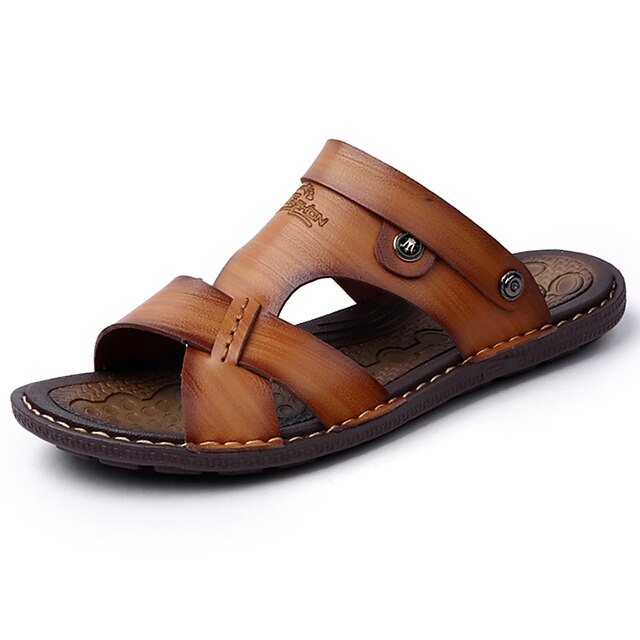  Herrn PU Frühling / Sommer Komfort / Leuchtende Sohlen Sandalen Hellbraun / Khaki / Dunkelblau / Perlenstickerei / Normal