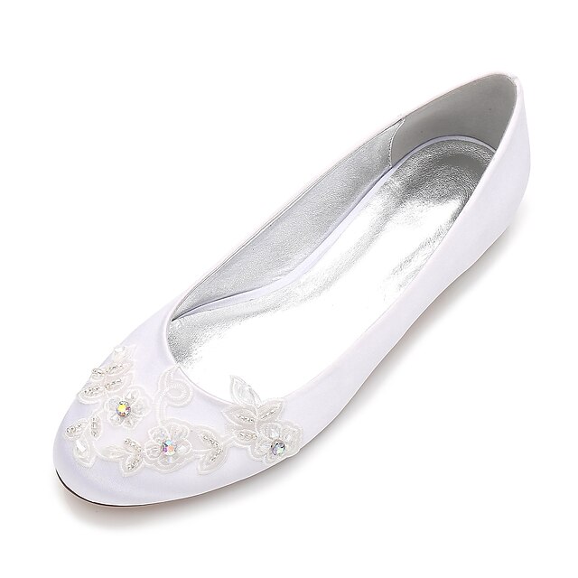  Damen Hochzeit Schuhe Flacher Absatz Runde Zehe Strass / Perlenstickerei / Applikationen Satin Komfort / Ballerina Frühling / Sommer Weiß / Elfenbein / Glitter / Party & Festivität