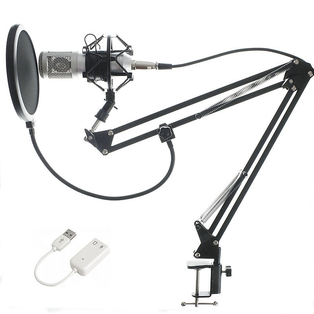  Microphone à Condensateur Polycarbonate BM-8002 Câblé pour l'enregistrement et la diffusion en studio