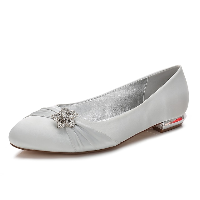  Pentru femei pantofi de nunta Sandale de cristal Mărime Plus Size Apartamente de nuntă Pantofi de mireasa Pantofi de domnișoară de onoare Piatră Semiprețioasă Funde Floare de satin Toc Drept Vârf
