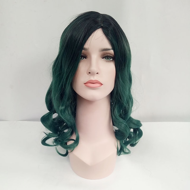 Synthetic Wig Wavy Wavy Wig Medium Length Black / Dark Green Synthetic Hair  Women's Ombre Hair Dark Roots Green 6234226 2023 – $