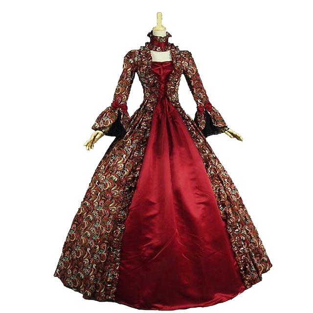  Vintage Rokoko Victoriansk Kostym Dam Klänningar Festklädsel Maskerad Röd Vintage Cosplay Vadderat tyg Långärmad Golvlång / Blommig