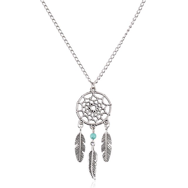  Women's Turquoise Pendant Necklace Chain Necklace Leaf Wings Dream Catcher Ladies Bohemian Fashion Vintage Turquoise Alloy Silver Necklace Jewelry For Street Gift Casual Daily Club