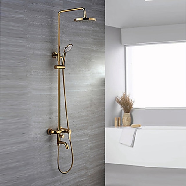  Shower Faucet - Luxury / Glam Ti-PVD Wall Mounted Ceramic Valve Bath Shower Mixer Taps / Brass