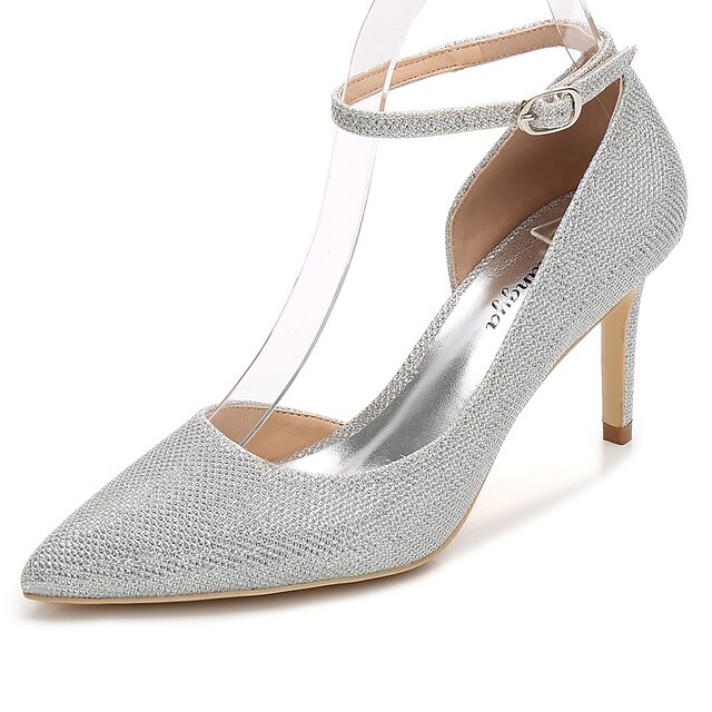  Women's Wedding Shoes Glitter Crystal Sequined Jeweled Wedding Party & Evening Stiletto Heel Pointed Toe Basic Pump Ankle Strap Glitter Silver Gold