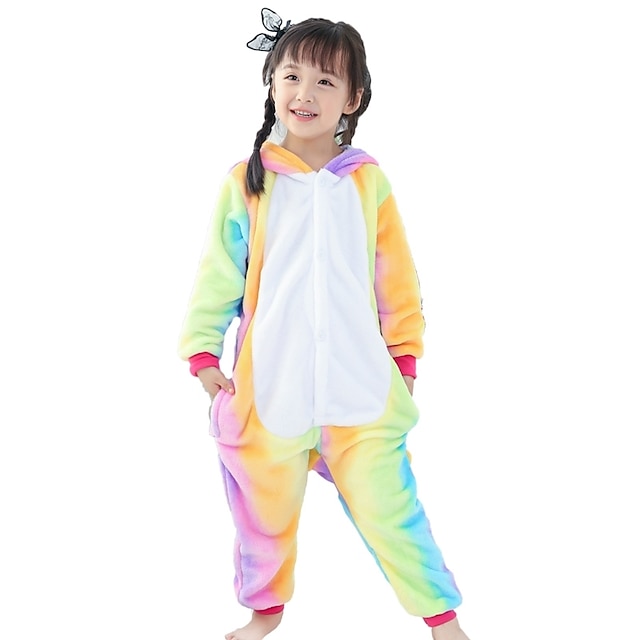  Børne Kigurumi-pyjamas enhjørning Pegasus Pony enhjørning Onesie-pyjamas Sjovt kostume Flannelstof Cosplay Til Drenge og piger Jul Nattøj Med Dyr Tegneserie