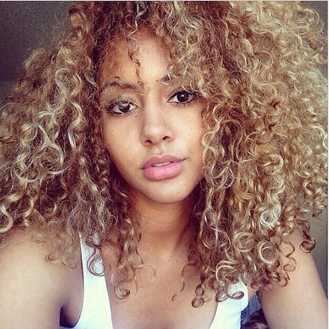  Synthetic Wig Kinky Curly Kinky Curly Wig Medium Length Blonde Synthetic Hair Women's Highlighted / Balayage Hair Blonde