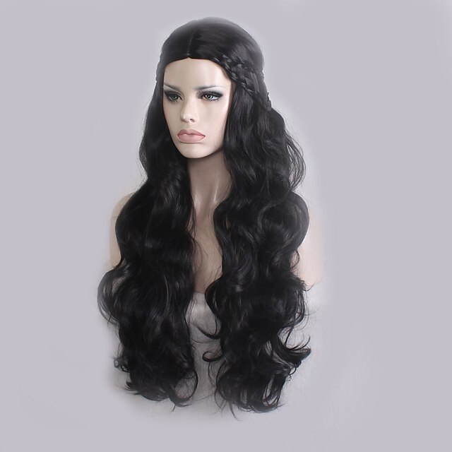  Synthetic Wig Wavy Style Capless Wig Black Dark Black Synthetic Hair Women's Middle Part / Plait Hair Black Wig Long Cosplay Wig