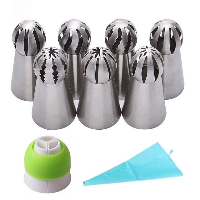  9PCs/Set Cake Icing Nozzles Russian Piping Tips Lace Mold Pastry Cake Decorating Tool Stainless Steel Kitchen Baking