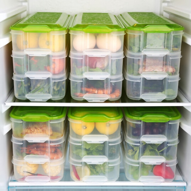  Caja de almacenamiento de cocina crujiente de 3 capas refrigerador caja de almacenamiento de alimentos congelados tapa de contenedor de almacenamiento doméstico caja de huevo