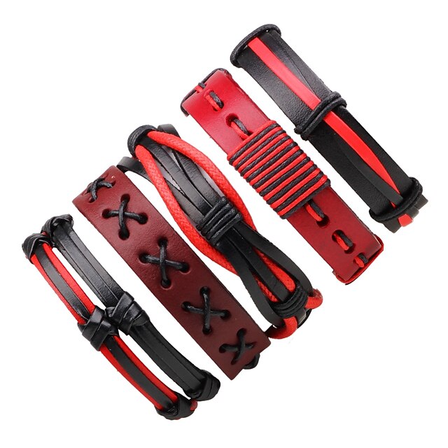  Men's Women's Wrap Bracelet Leather Bracelet Bohemian Leather Bracelet Jewelry Red For Gift Going out