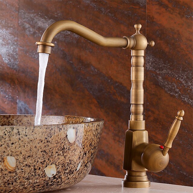  Lavandino rubinetto del bagno - Cascata Rame anticato Installazione centrale Una manopola Un foro