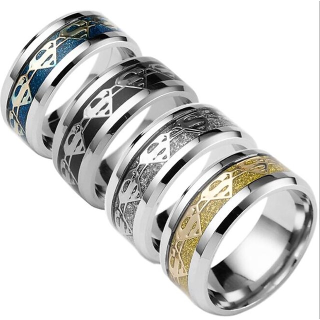  Men's Band Ring - Titanium Steel Fashion 6 / 7 / 8 Black / Silver / Dark Blue For Daily