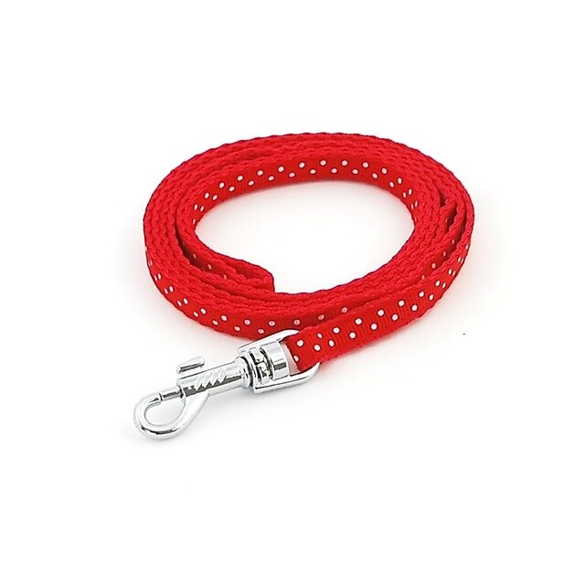  Cat Dog Collar Leash With Bell Polka Dot Nylon Red