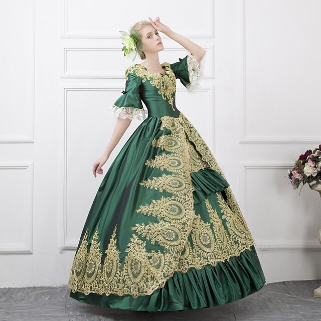  Dress Cosplay Costume Masquerade Ball Gown Women's Victorian Medieval Renaissance Vacation Dress Party Prom Christmas Halloween Carnival Festival / Holiday Satin Green Women's Easy Carnival Costumes
