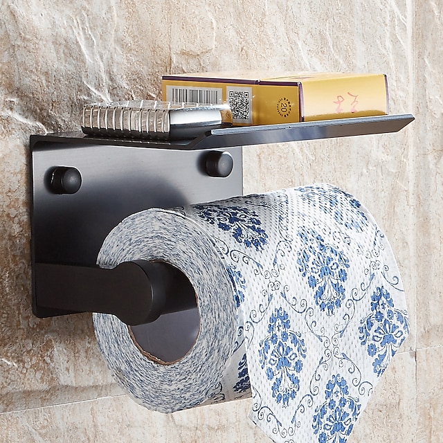  Suportes de papel higiênico multifuncionais de alumínio moderno com prateleira de armazenamento de celular para banheiro 1 peça