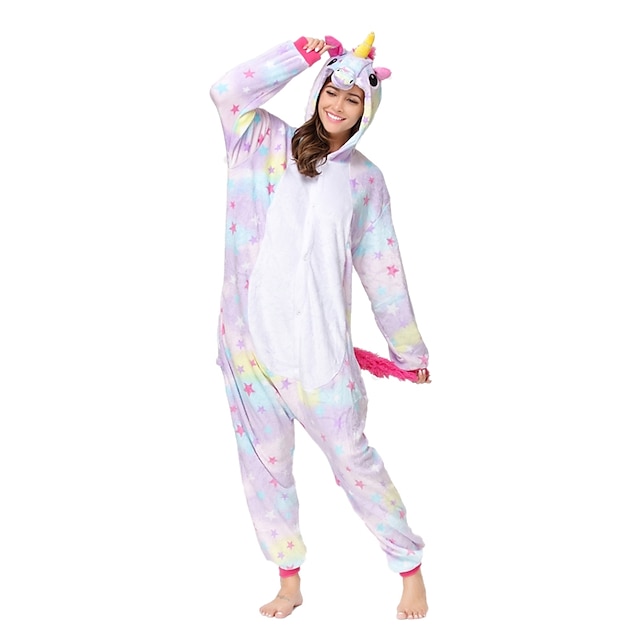  Adults' Kigurumi Pajamas Unicorn Pony Onesie Pajamas Flannel Toison Purple Cosplay For Men and Women Animal Sleepwear Cartoon Festival / Holiday Costumes