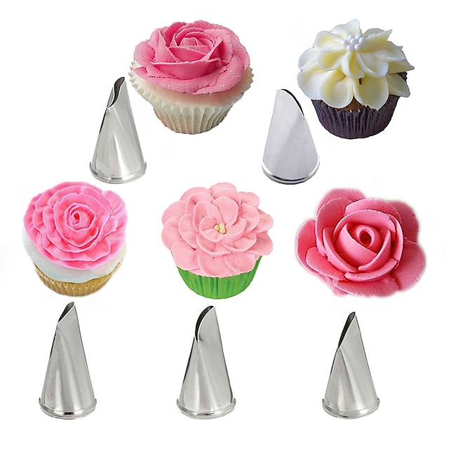  5 stk rose petal rustfritt stål krem tips kake ising rør dyser cupcake kringle dekorere verktøy