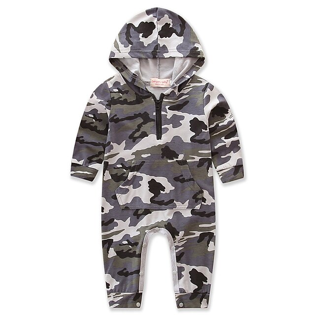  Baby Boys' Dresswear Weekend Cotton Camo / Camouflage Long Sleeve Overall & Jumpsuit Gray / Toddler