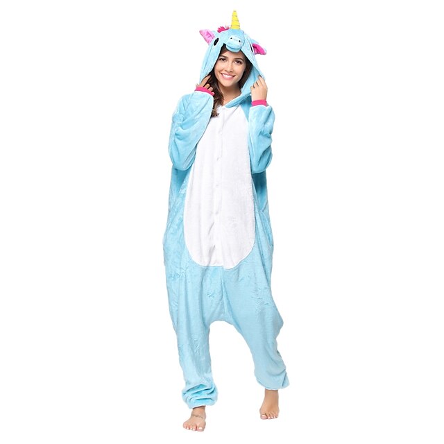  Adults' Kigurumi Pajamas Unicorn Pony Onesie Pajamas Flannel Toison Blue Cosplay For Men and Women Animal Sleepwear Cartoon Festival / Holiday Costumes