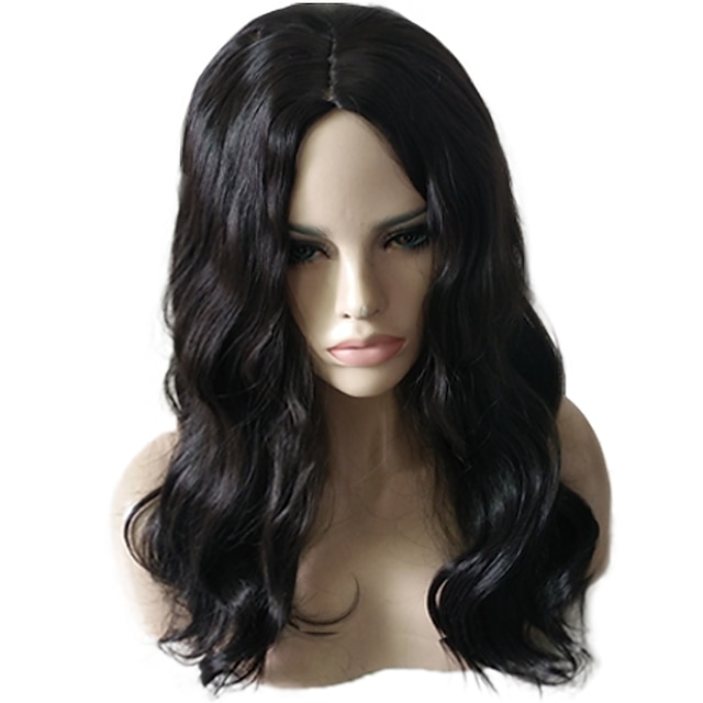  Cosplay Costume Wig Synthetic Wig Cosplay Wig Wavy Natural Wave Natural Wave Deep Wave Asymmetrical Wig Medium Length Long Natural Black #1B Synthetic Hair Women's Natural Hairline African American