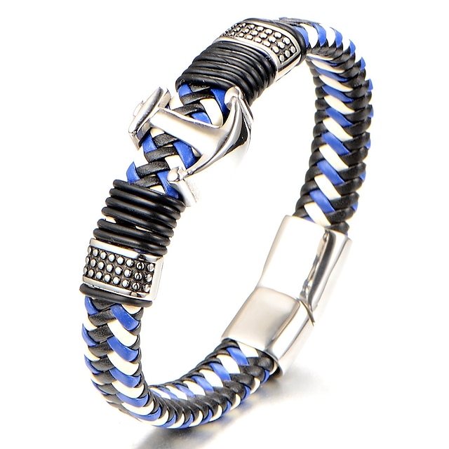  Men's Boys' Geometrical Bracelet Bangles Leather Bracelet - Titanium Steel Classic, Fashion Bracelet Blue For Gift Daily