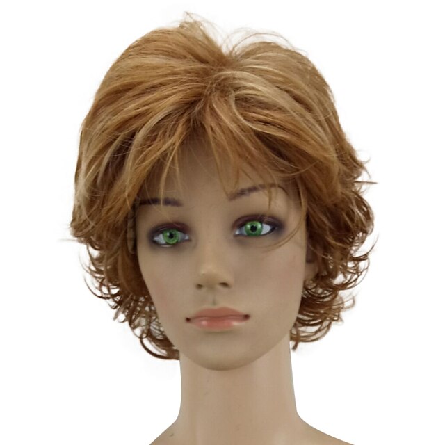  Synthetic Wig Curly Curly Layered Haircut Wig Short Golden Brown Synthetic Hair Women's Highlighted / Balayage Hair Brown hairjoy