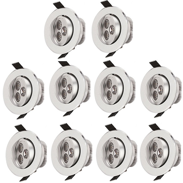  10 szt. 3 W 300 lm 3 Koraliki LED Łatwa instalacja Zagłębiony Lampy sufitowe LED Ciepła biel Zimna biel 85-265 V Komercyjny Dom / biuro Salon / jadalnia / ROHS / Certyfikat CE