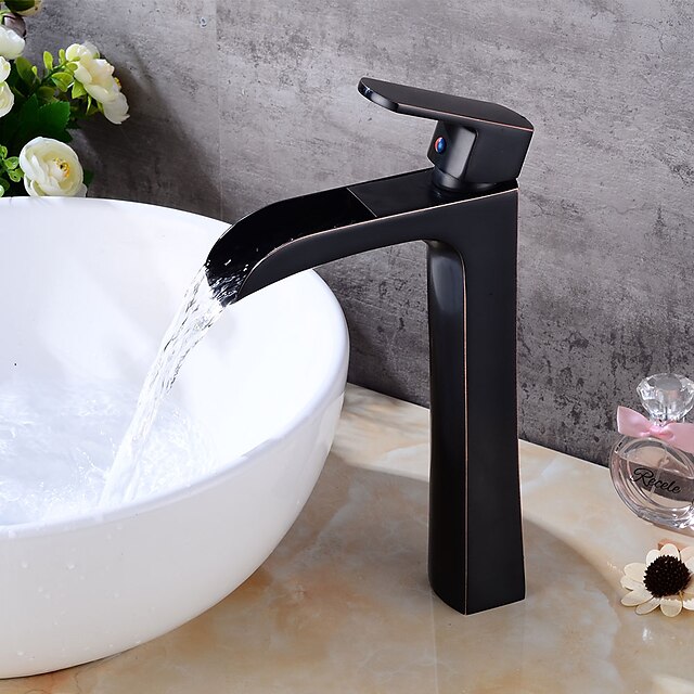  Bathroom Sink Faucet - Waterfall Oil-rubbed Bronze Centerset Single Handle One HoleBath Taps