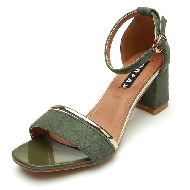  Damen Sandalen Blockabsatz Sandalen Schnalle Blockabsatz Offene Spitze Leuchtende Sohlen Kleid PU Herbst Frühling Schwarz Armeegrün Khaki