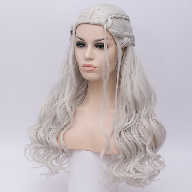  perucă cosplay perucă sintetică perucă cosplay deep wave kardashian deep wave perucă lung argintiu păr sintetic alb femei