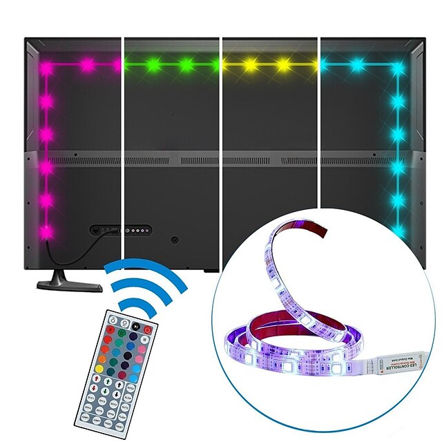  2m RGB-lysstriper 60 LED 5050 SMD 10mm 1 44Kjør fjernkontrollen 1set RGB Vanntett Kuttbar USB 5 V / IP65 / Koblingsbar / Selvklebende