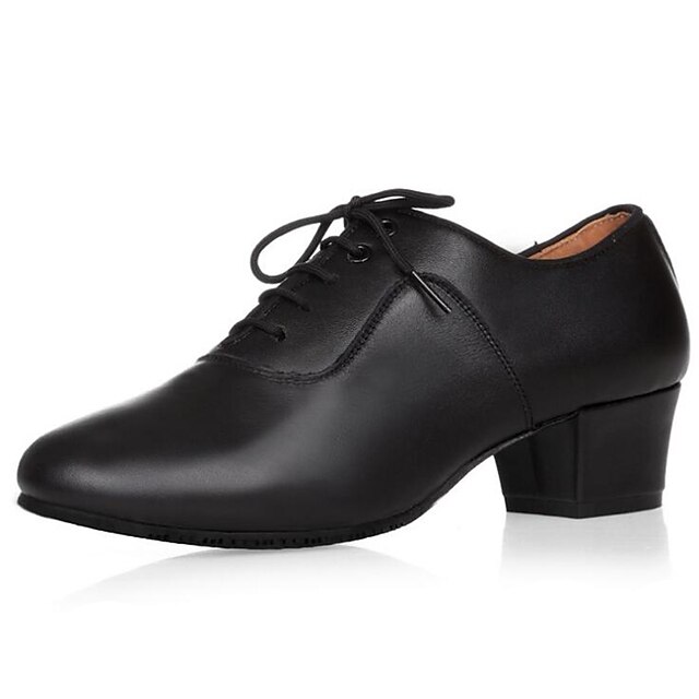  Hombre Zapatos de Baile Latino Cuero Oxford Tacón Cuadrado Zapatos de baile Negro