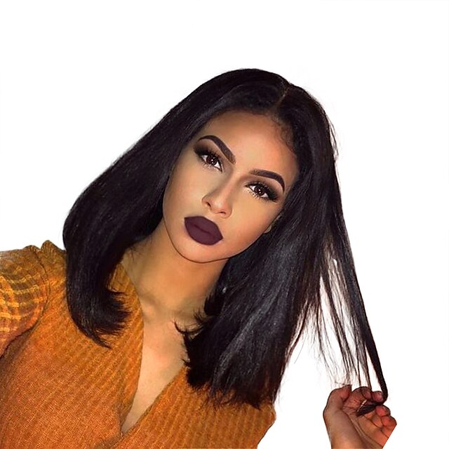  Human Hair Glueless Lace Front / Lace Front Wig Indian Hair Straight Wig Bob Haircut 130% Natural Hairline / For Black Women Women's Short Human Hair Lace Wig