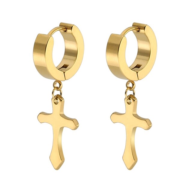  Women's Drop Earrings Huggie Earrings Geometrical Cross Ladies Classic Cross Titanium Steel Earrings Jewelry Black / Gold / Silver For Halloween Club